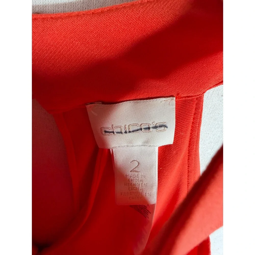 Chico's Jumpsuit Women's 2 US‎ Orange Ruffle Halter Sleeveless Straight Leg Knit_4